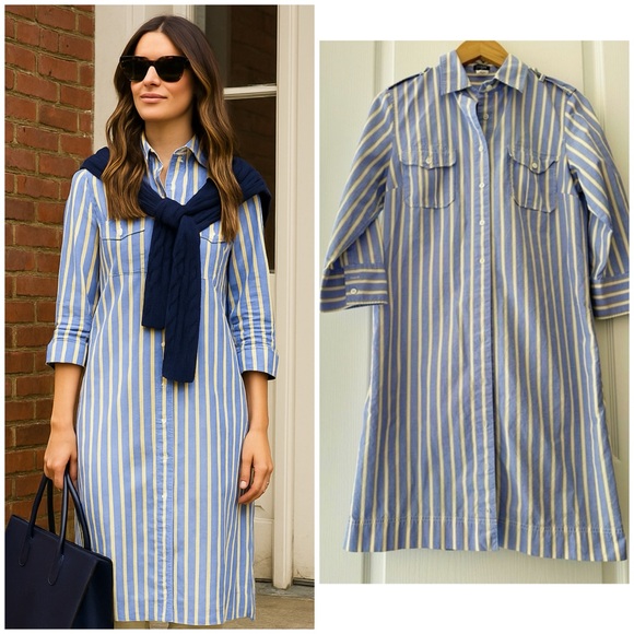 J. Crew Dresses & Skirts - J. Crew Blue and Cream Striped Dress